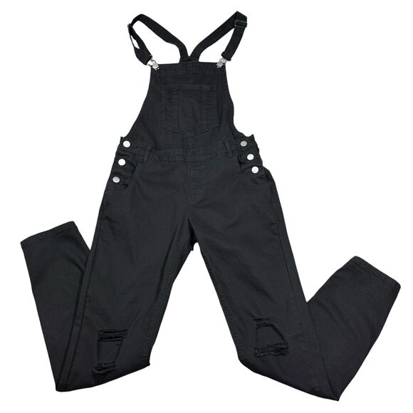 Superdown Gia Black Overall Womens Size S Distressed Pants Pockets Cotton Blend - Picture 1 of 12
